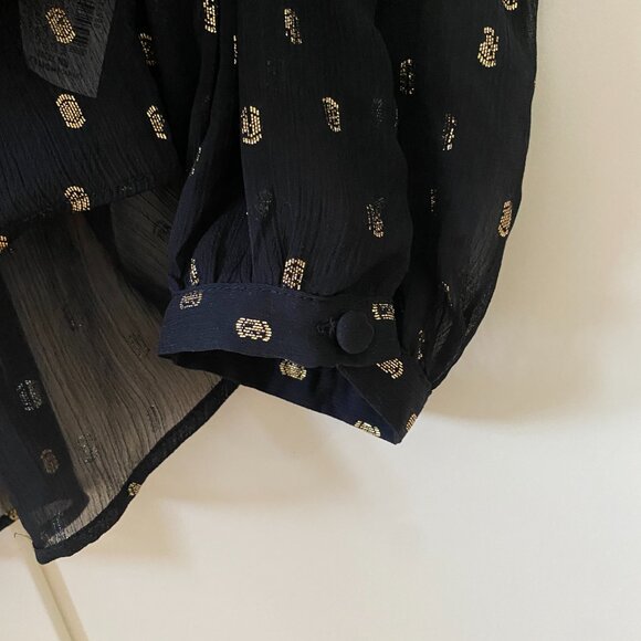 Holiday Party Ready Flowy Black and Gold Zara Blouse (M) - Picture 6 of 8